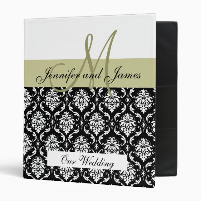 Wedding Monogram Green Planning Damask Binder (Front/Inside)