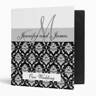 Wedding Monogram Grey Planning Damask Binder