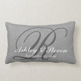 Wedding Monogram Grey Rustic Linen Look Lumbar Pillow