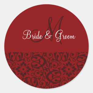 Wedding Monogram In Red Classic Round Sticker