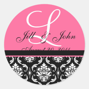 Wedding Monogram Initial Names Pink Damask Seal