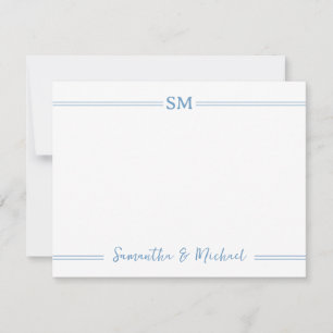 Wedding Monogram Initials Couple Name Blue Lines Card