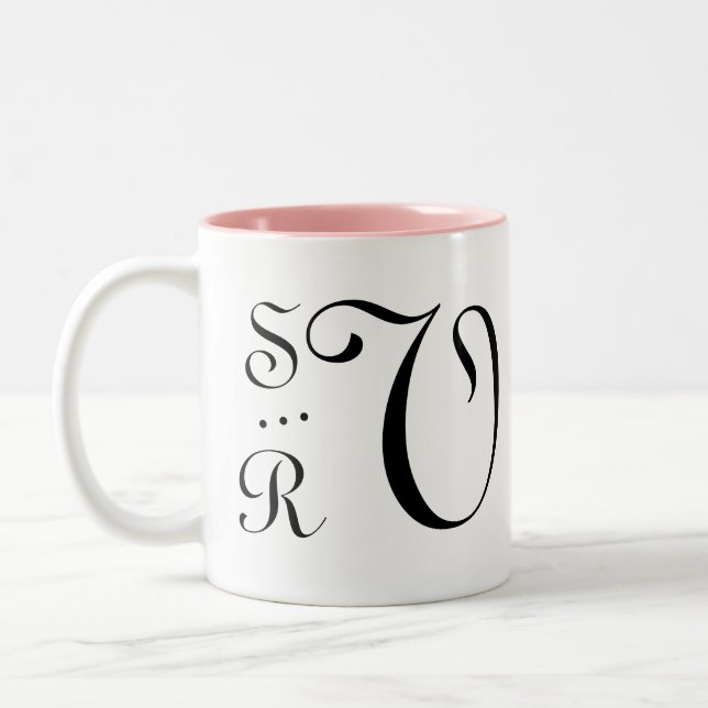 Wedding Monogram Initials Elegant Minimalist Two-Tone Coffee Mug (Left)