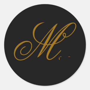 Wedding Monogram M Gold & Black Seal Sticker