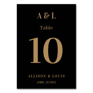 Wedding Monogram Minimalist Black Gold Table Number