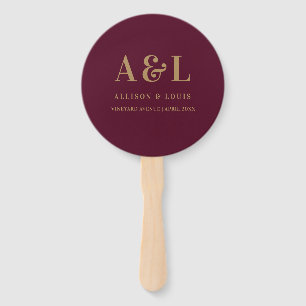 Wedding Monogram Minimalist Burgundy Gold Hand Fan