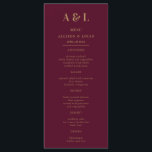 Wedding Monogram Minimalist Burgundy Gold Menu<br><div class="desc">A minimalist wedding monogram design collection of products with classic traditional typography in gold. The perfectly custom design for your special day!</div>
