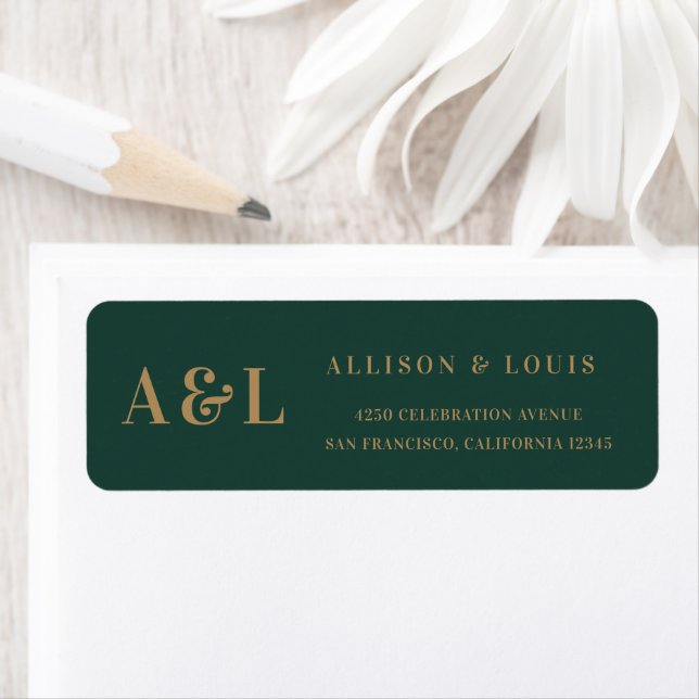 Wedding Monogram Minimalist Emerald Green Gold (Insitu)