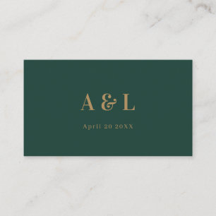 Wedding Monogram Minimalist Emerald Green Gold Place Card