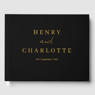 Wedding Monogram Minimalist Simple Gold and Black Guest Book