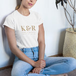 Wedding Monogram Minimalist Simple Gold and White<br><div class="desc">A minimalist wedding monogram t-shirt with classic traditional typography in gold on a clean simple white background. The perfect accessory for your special day!</div>