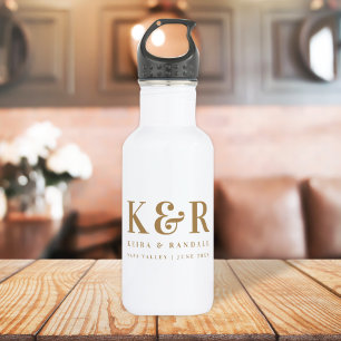Wedding Monogram Minimalist Simple Gold and White 532 Ml Water Bottle