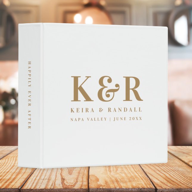 Wedding Monogram Minimalist Simple Gold and White Binder (Creator Uploaded)