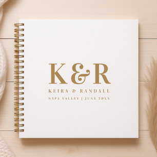 Wedding Monogram Minimalist Simple Gold and White Notebook