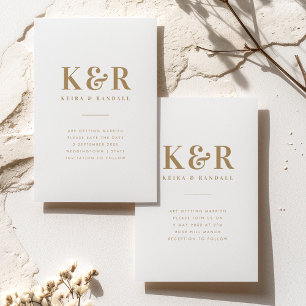 Wedding Monogram Minimalist Simple Gold and White Save The Date