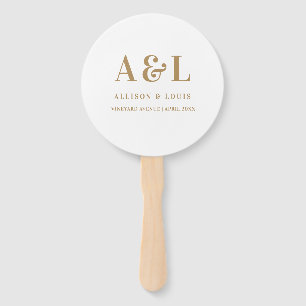 Wedding Monogram Minimalist White Gold Hand Fan
