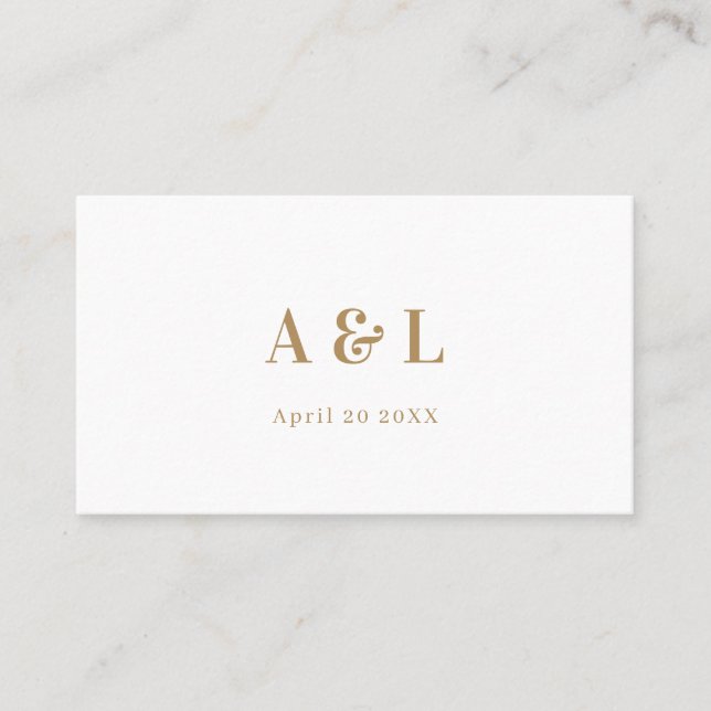 Wedding Monogram Minimalist White Gold Place Card (Front)