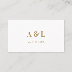 Wedding Monogram Minimalist White Gold Place Card