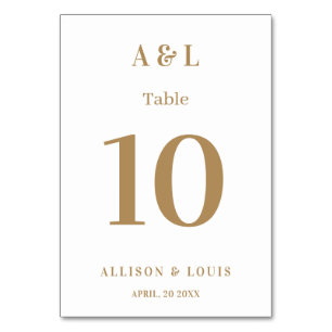 Wedding Monogram Minimalist White Gold Table Number