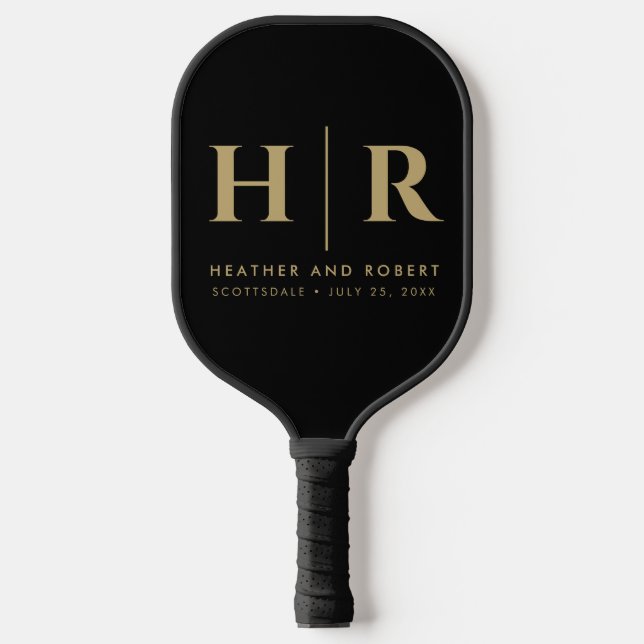 Wedding Monogram Modern Custom Bride and Groom Pickleball Paddle (Front)