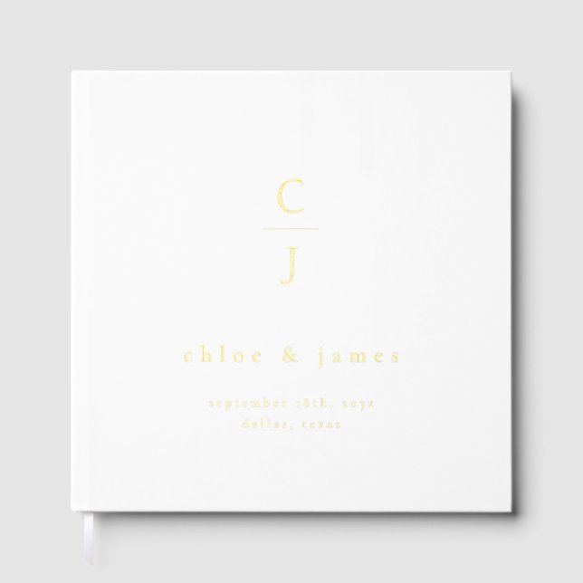 Wedding Monogram Modern Minimal Black White Guest Book (Front)