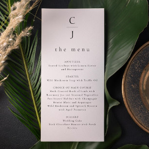 Wedding Monogram Modern Minimal Black White Menu
