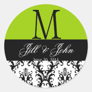 Wedding Monogram Names Damask Apple Green Seal