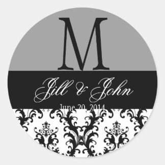 Wedding Monogram Names Damask Grey Seal