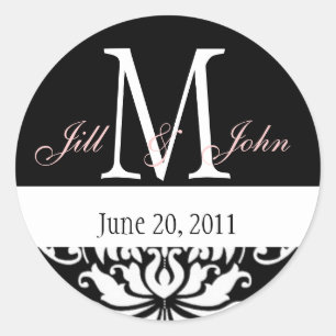 Wedding Monogram Names Date Damask Sticker