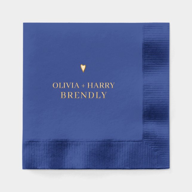 Wedding Monogram Names Elegant Heart Navy Gold   Foil Napkins (Front)