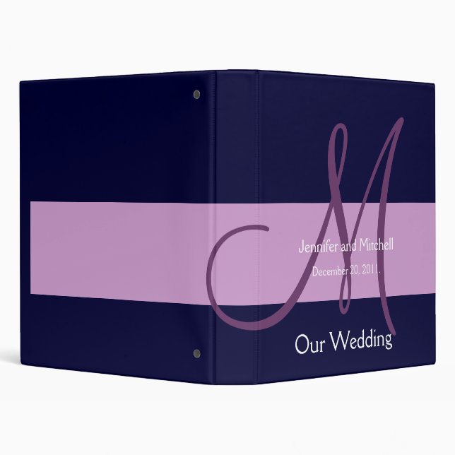 Wedding Monogram Navy Purple Planner Photo Binder (Background)