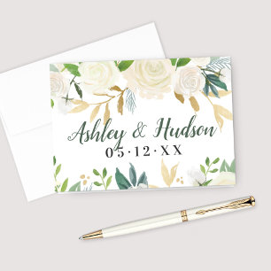 Wedding Monogram   Neutral Watercolor Blooms Note Card