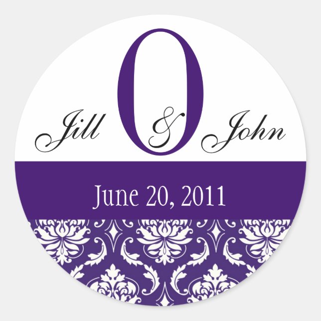 Wedding Monogram O Names Date Paisley Purple Seal (Front)