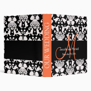 Wedding Monogram Orange Damask Planner Binders