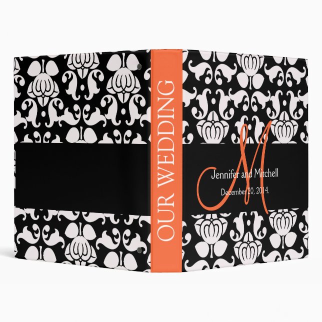Wedding Monogram Orange Damask Planner Binders (Background)