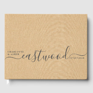 Wedding Monogram Peach Cream Wedding Guest Book