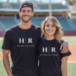 Wedding Monogram Personalized Bride And Groom T-Shirt<br><div class="desc">Step into marital bliss with our Wedding Monogram Personalized Bride and Groom T-Shirt. This tasteful garment is a testament to minimalist wedding elegance, featuring a classic black and white colour palette that radiates sophistication. The carefully designed wedding monogram, including the bride and groom initials, adds a personalized touch that captures...</div>