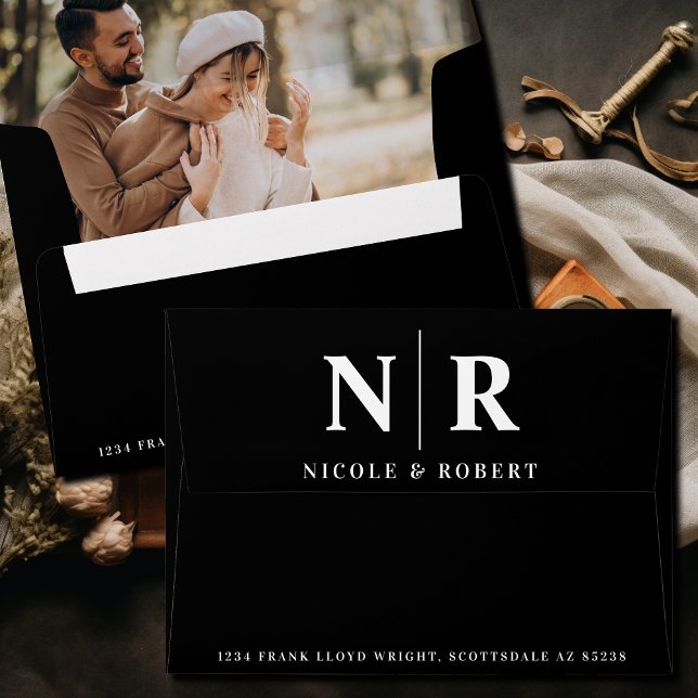 Wedding Monogram Photo Liner Return Address Custom Envelope (Creator Uploaded)