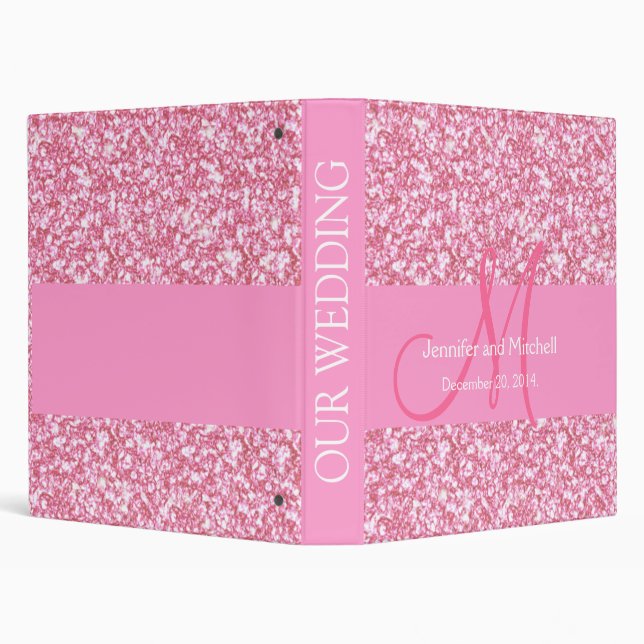 Wedding Monogram Pink Glitter Planner Printed Binder (Background)