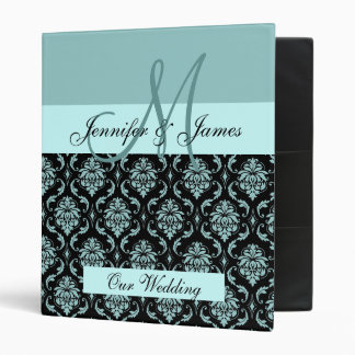 Wedding Monogram Planning Blue Damask Binder