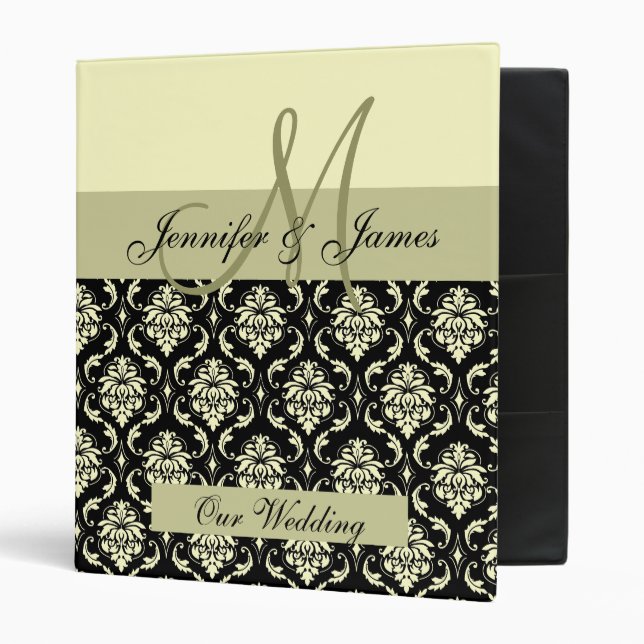 Wedding Monogram Planning Ivory Damask Binder (Front/Inside)
