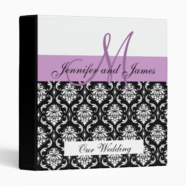 Wedding Monogram Purple Planning Damask Binder (Front/Spine)