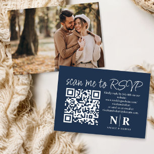 Wedding Monogram QR Code RSVP With Photo Elegant Enclosure Card