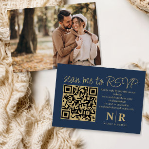 Wedding Monogram QR Code RSVP With Photo Elegant Enclosure Card