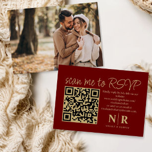 Wedding Monogram QR Code RSVP With Photo Elegant Enclosure Card