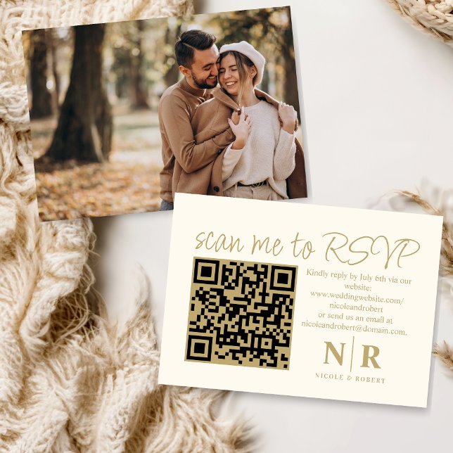 Wedding Monogram QR Code RSVP With Photo Elegant Enclosure Card (Creator Uploaded)