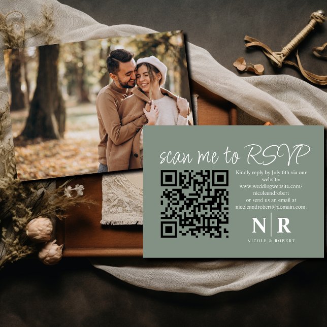 Wedding Monogram QR Code RSVP With Photo Elegant Enclosure Card (Creator Uploaded)