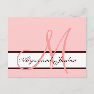 Wedding Monogram RSVP Card Pink and Brown
