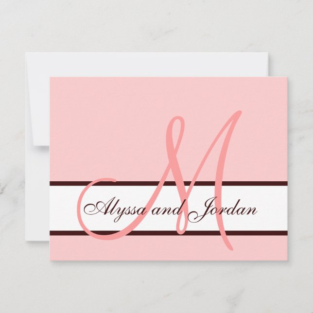 Wedding Monogram RSVP Card Pink and Brown (Front)