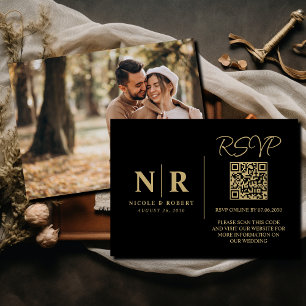 Wedding Monogram RSVP QR Code Photo Elegant Enclosure Card